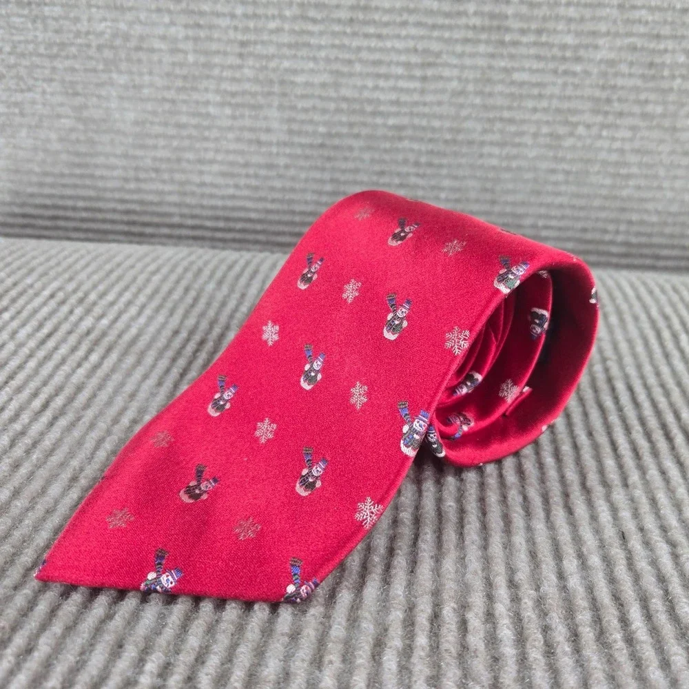 Nautica Mens Red Snowman Snowflake Silk Holiday Necktie